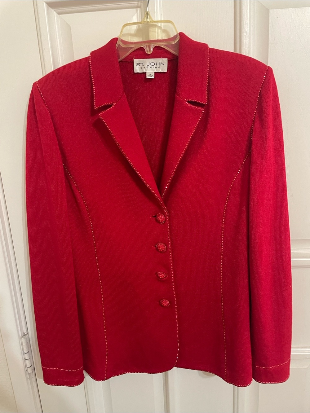 St. John Red Knit Tailored Suit Jacket sz 12
